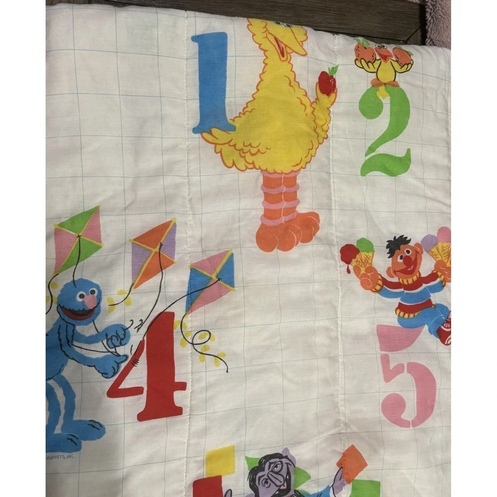 Vintage Sesame Street Twin Comforter Blanket Numbers Big Bird Cookie Monster